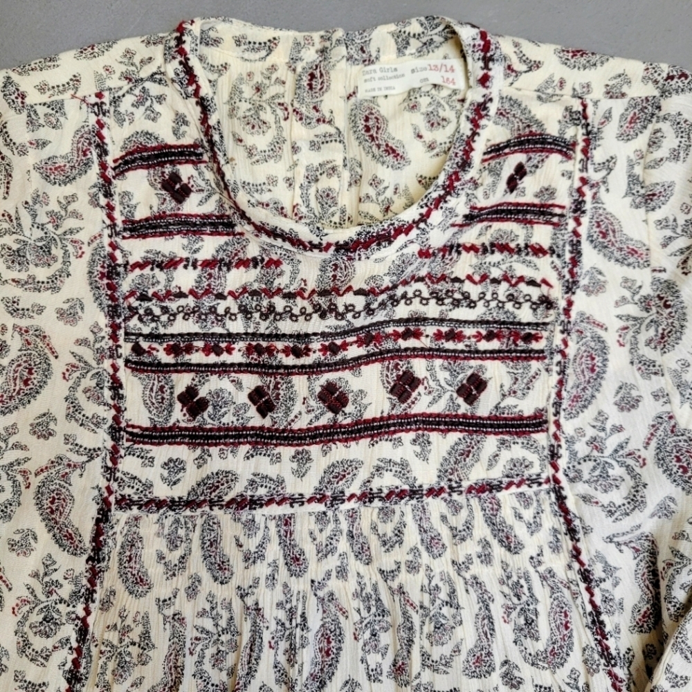 [NWOT] ZARA kids Embroidery Paisley Tunic Top Girl Size 13/14 - Picture 2 of 10